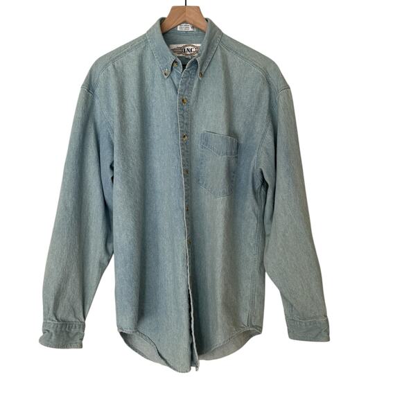 INC Vintage 80s Blue Denim Long Sleeve Button Down Classiccore Retro Shirt - Picture 8 of 8